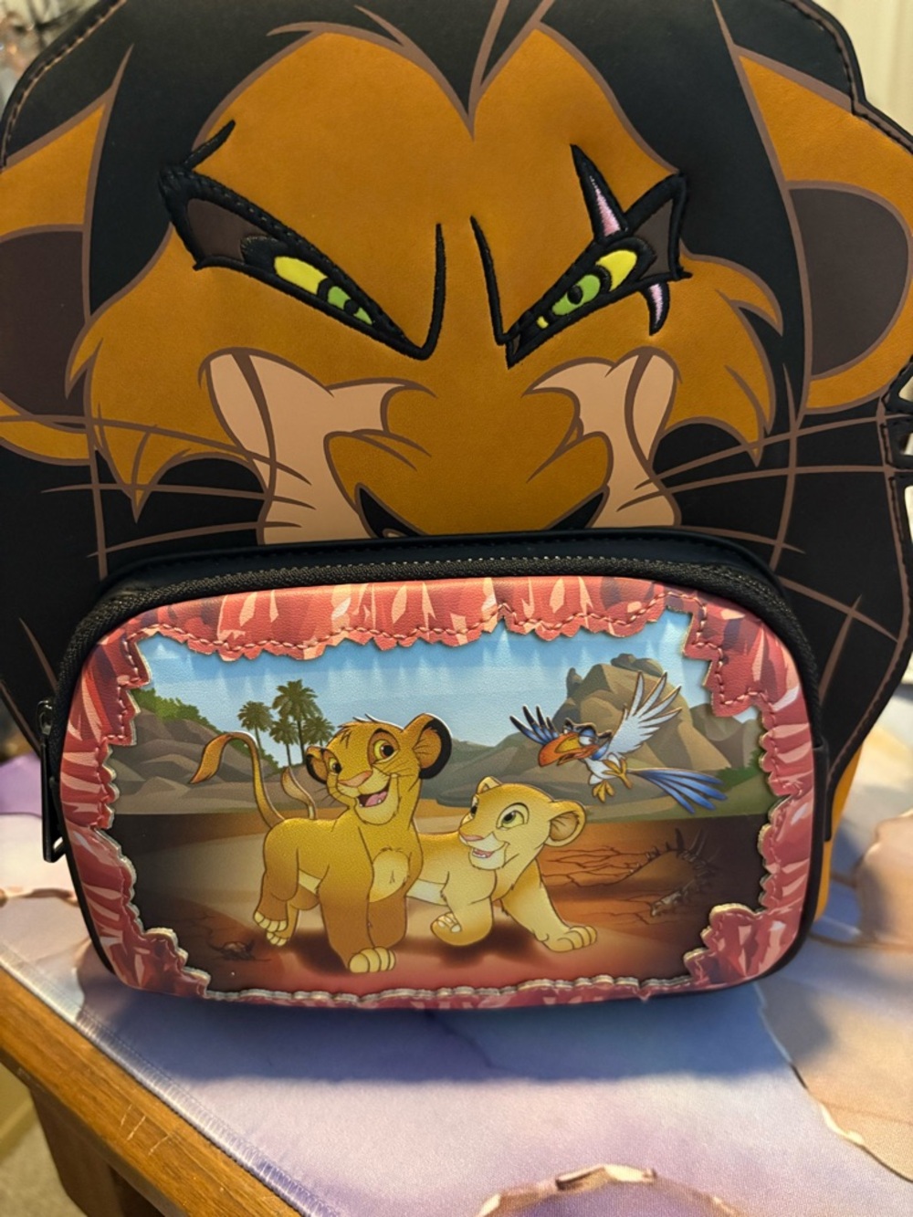 Loungefly Lion King Kids Backpack in Black, Brown & Pink
